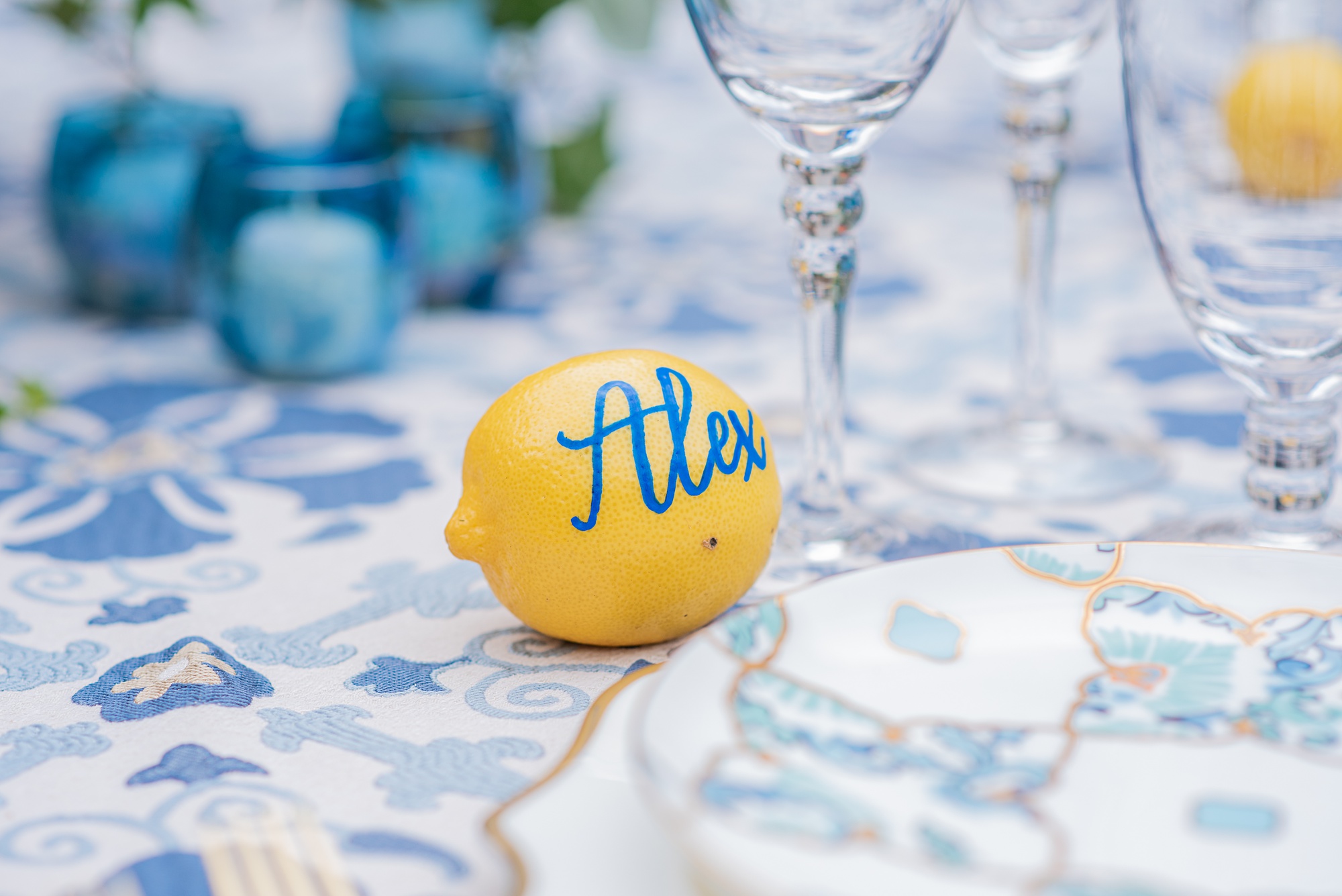 lemon seating cards for Italian inspired microwedding reception