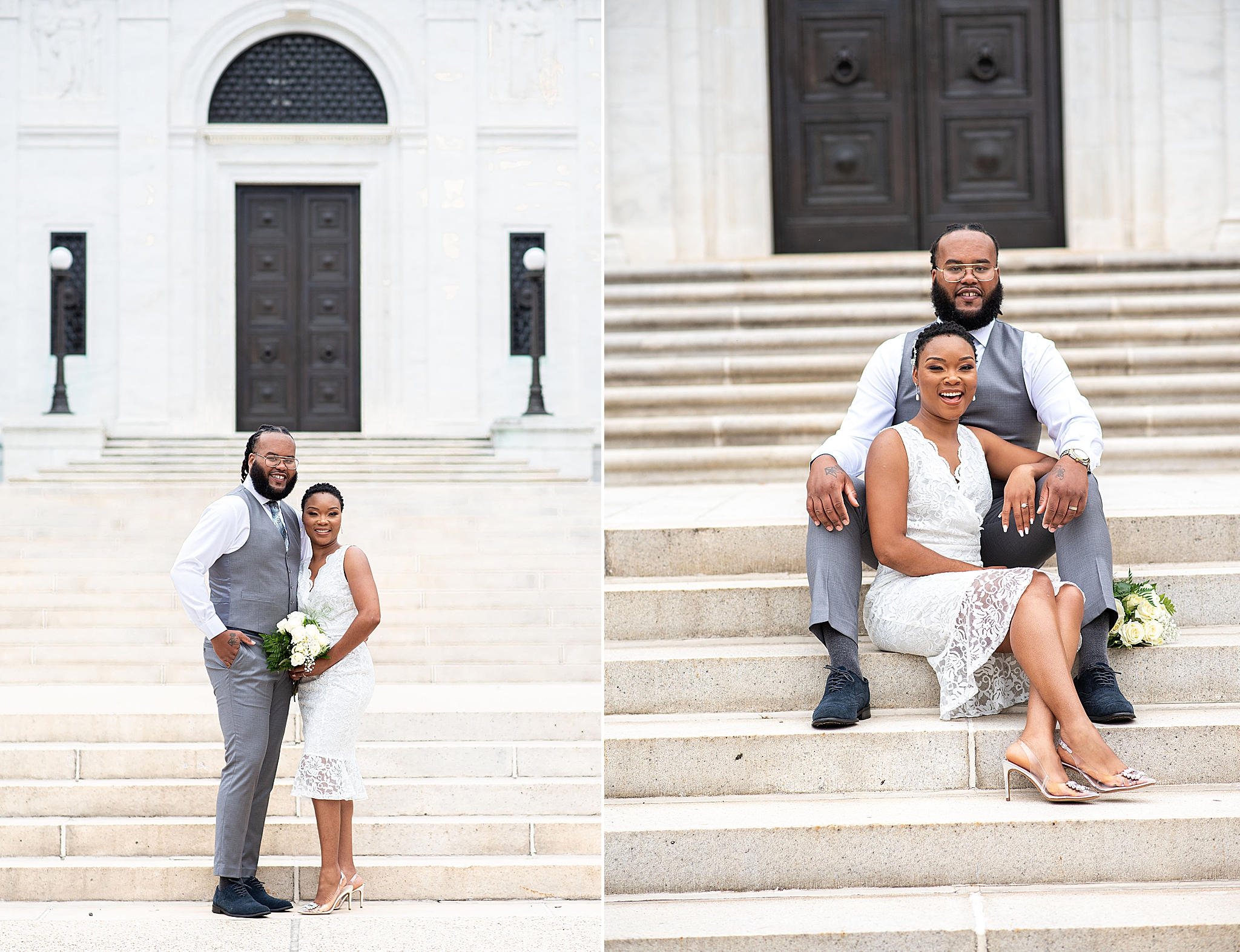 Washington DC wedding portraits on steps of American Institute of Pharmacy