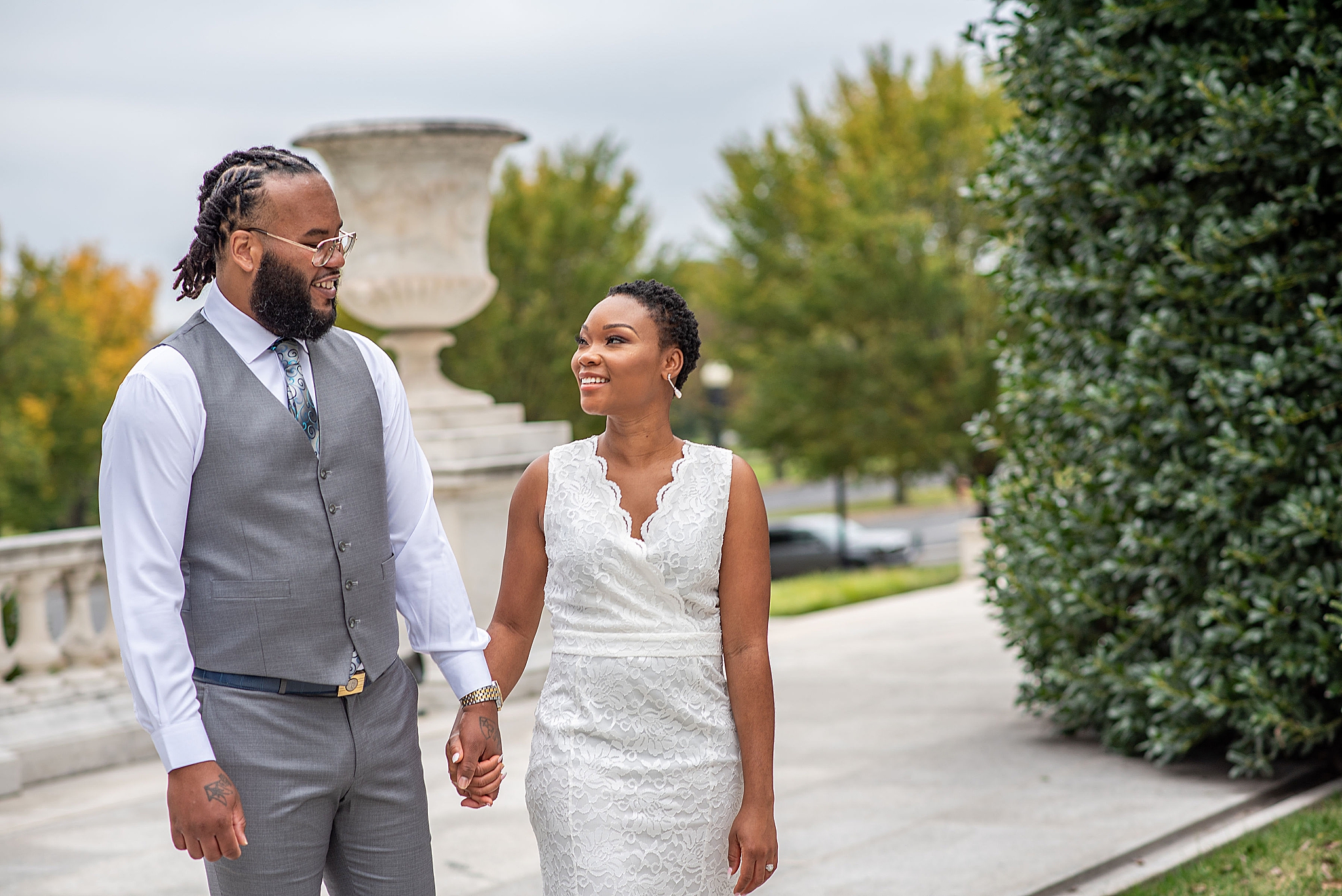 married couple walks through American Institute of Pharmacy