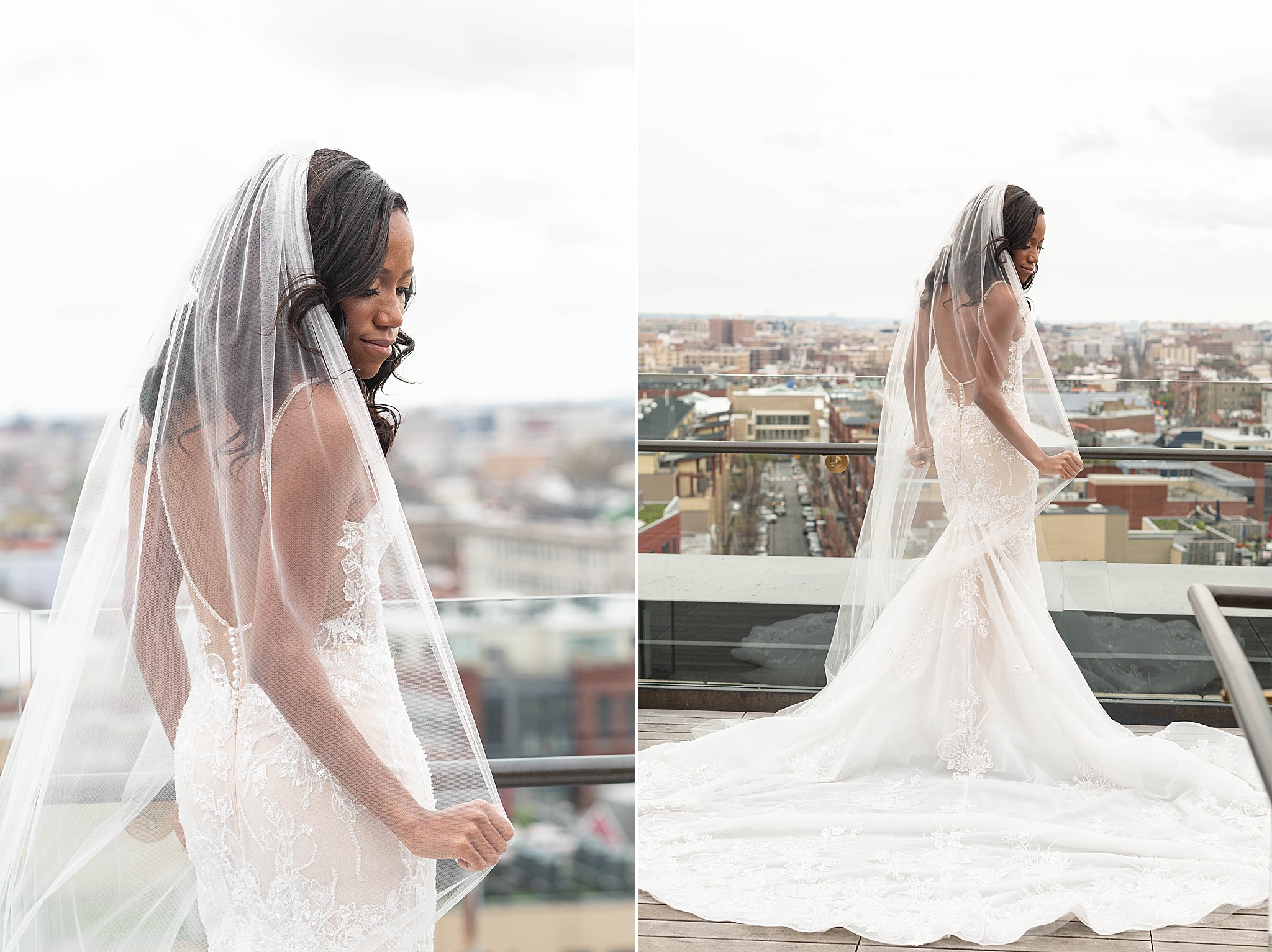 bridal portraits on rooftop of LINE DC