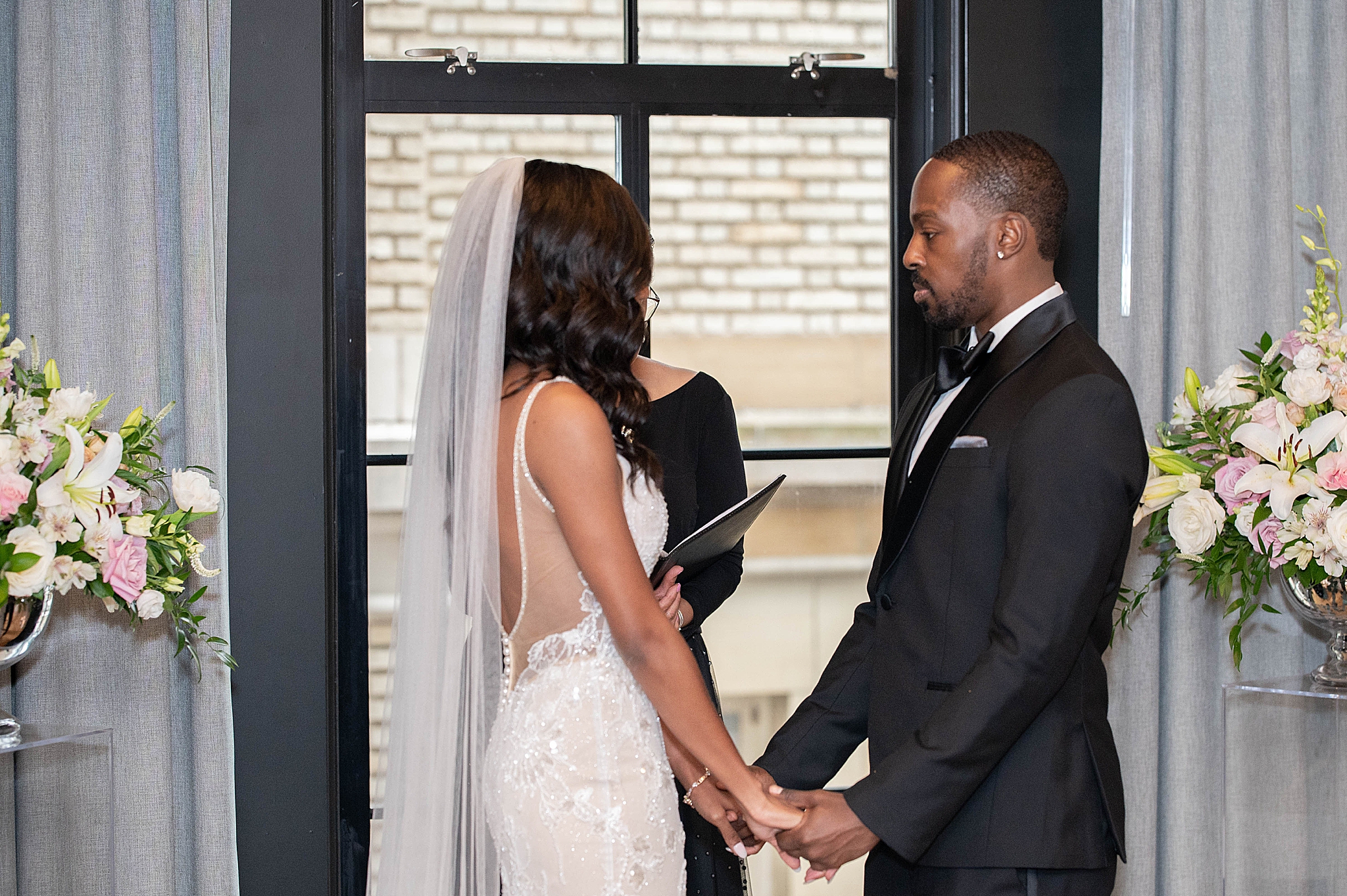 newlyweds exchange vows during Intimate LINE DC Wedding ceremony