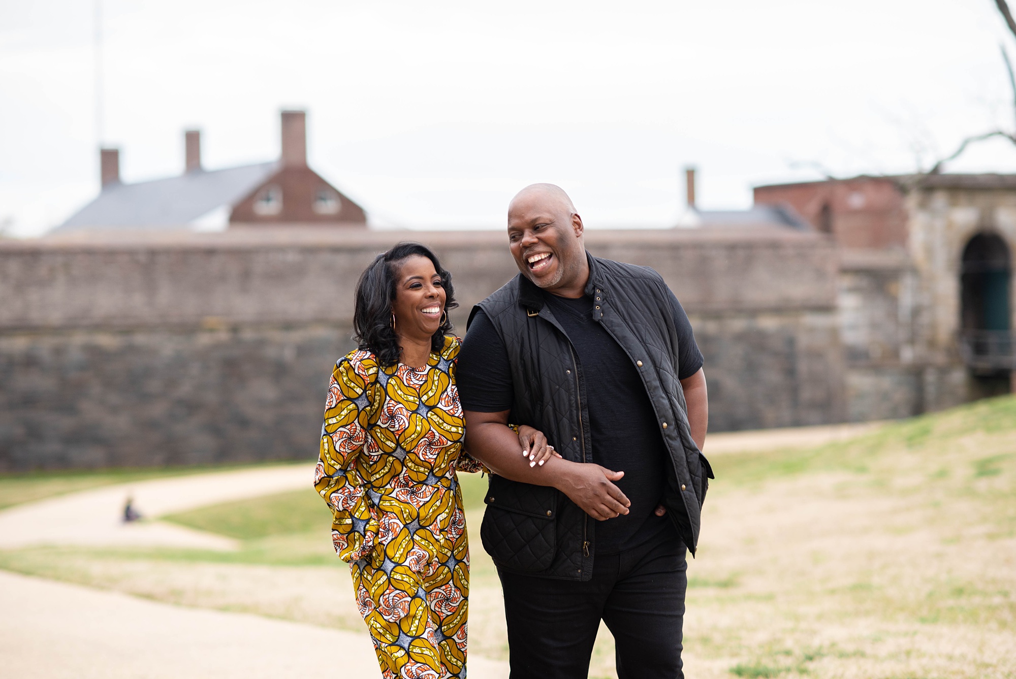 engaged couple laughs together during MD engagement photos