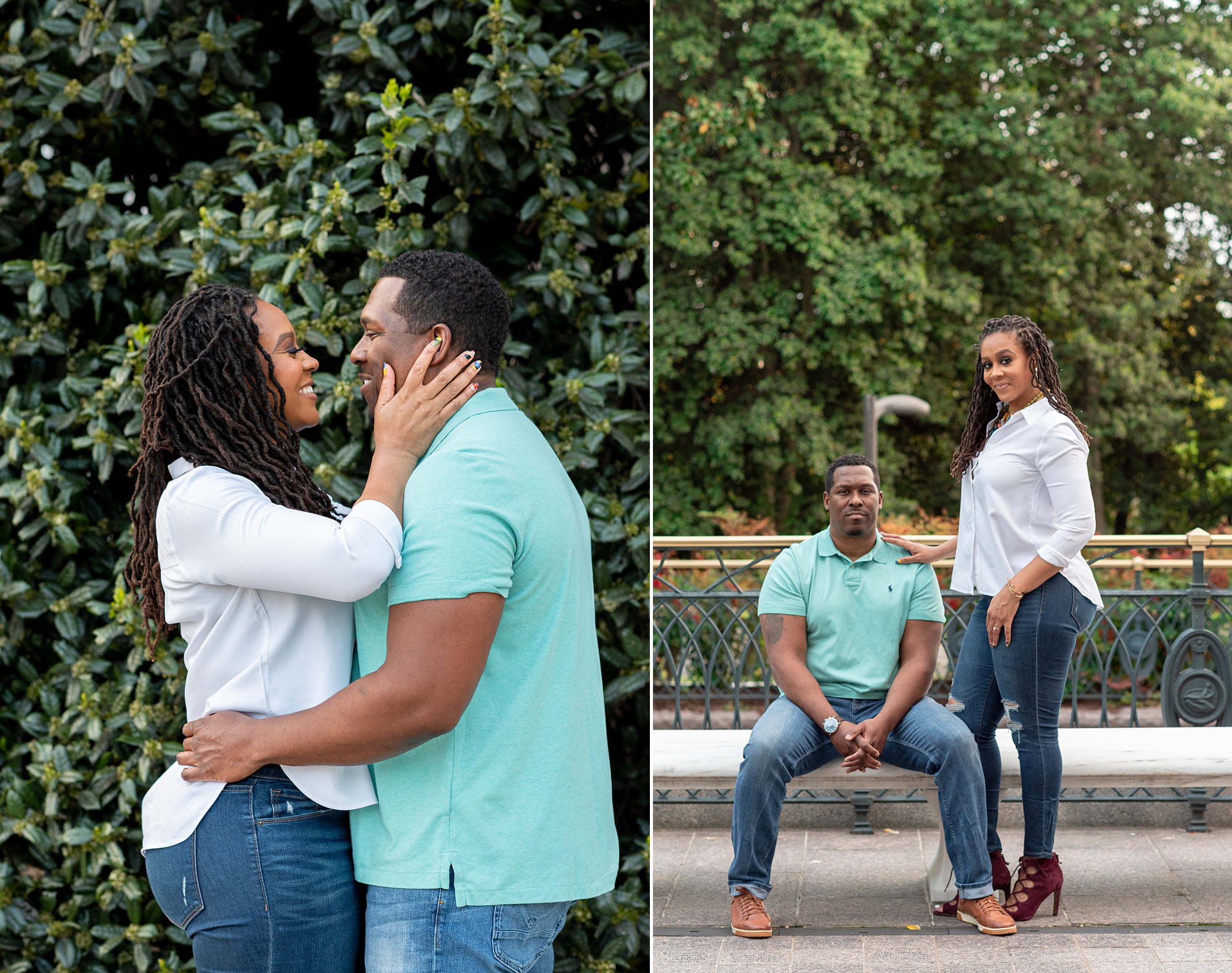 bride and groom pose together during DC engagement session