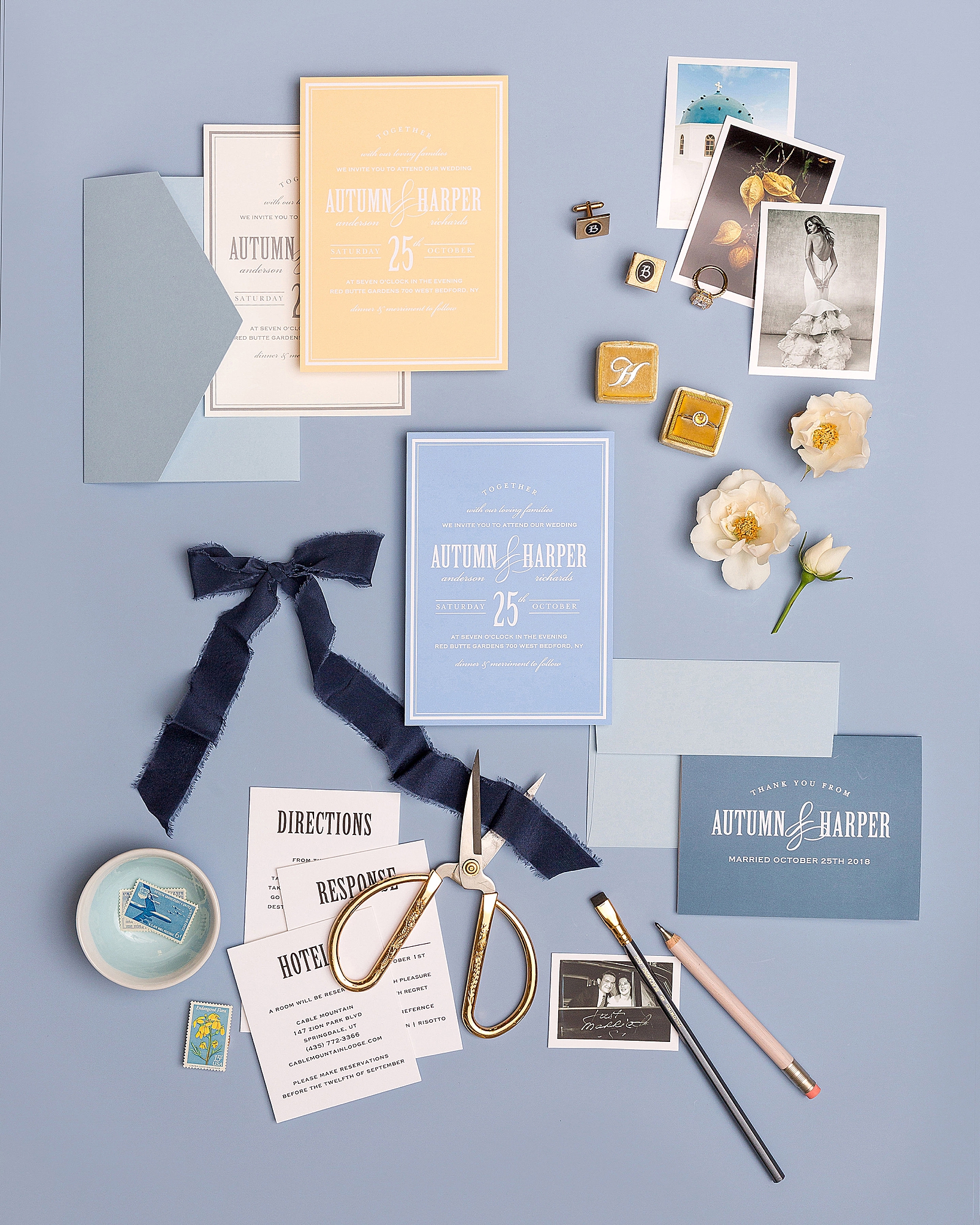 pale blue and yellow invitation suite from Basic Invites