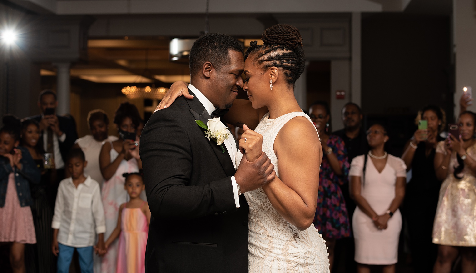 bride and groom dance at Upper Marlboro Lake Presidential Golf Course reception 