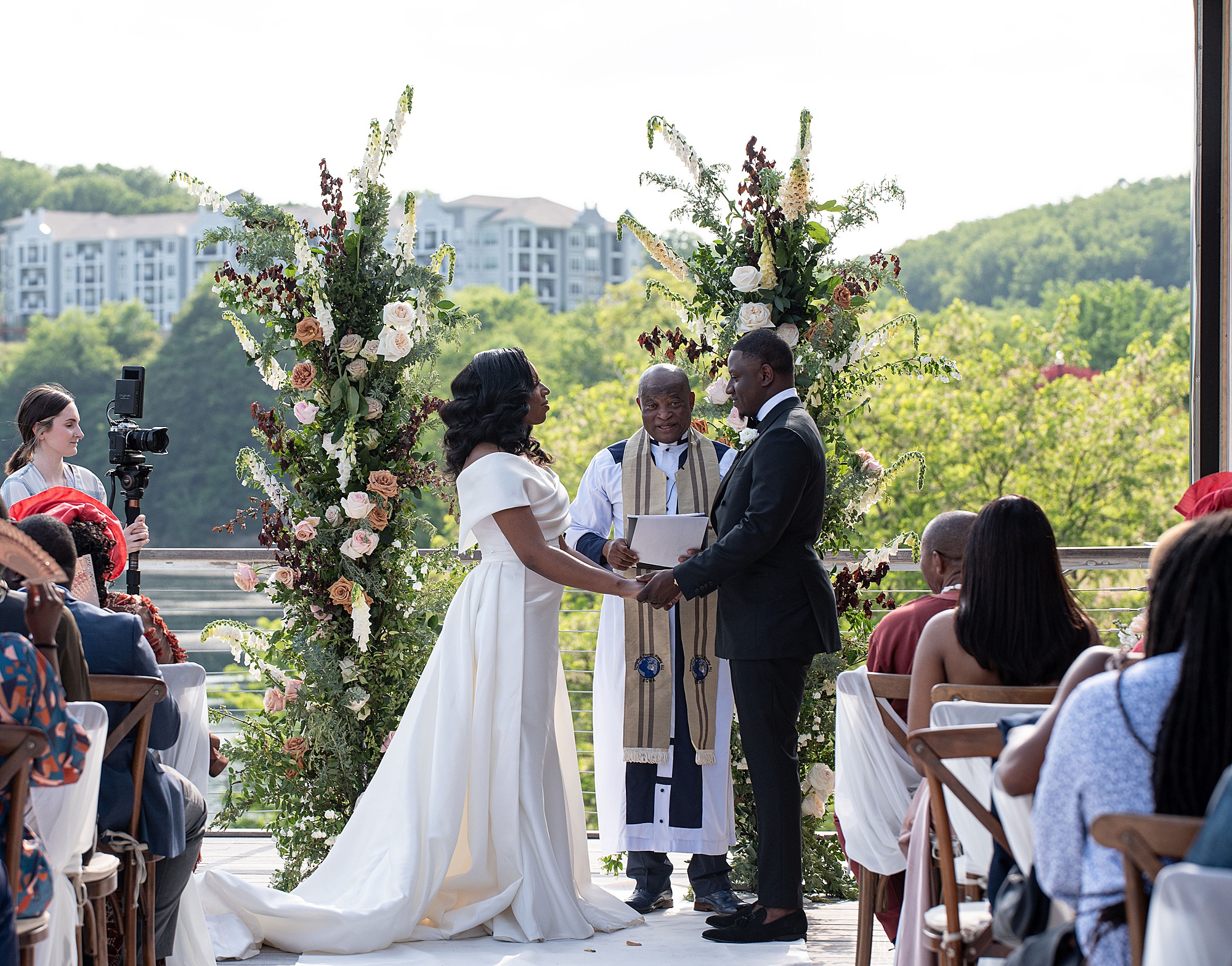 bride and groom exchange vows during elegant Baltimore microwedding