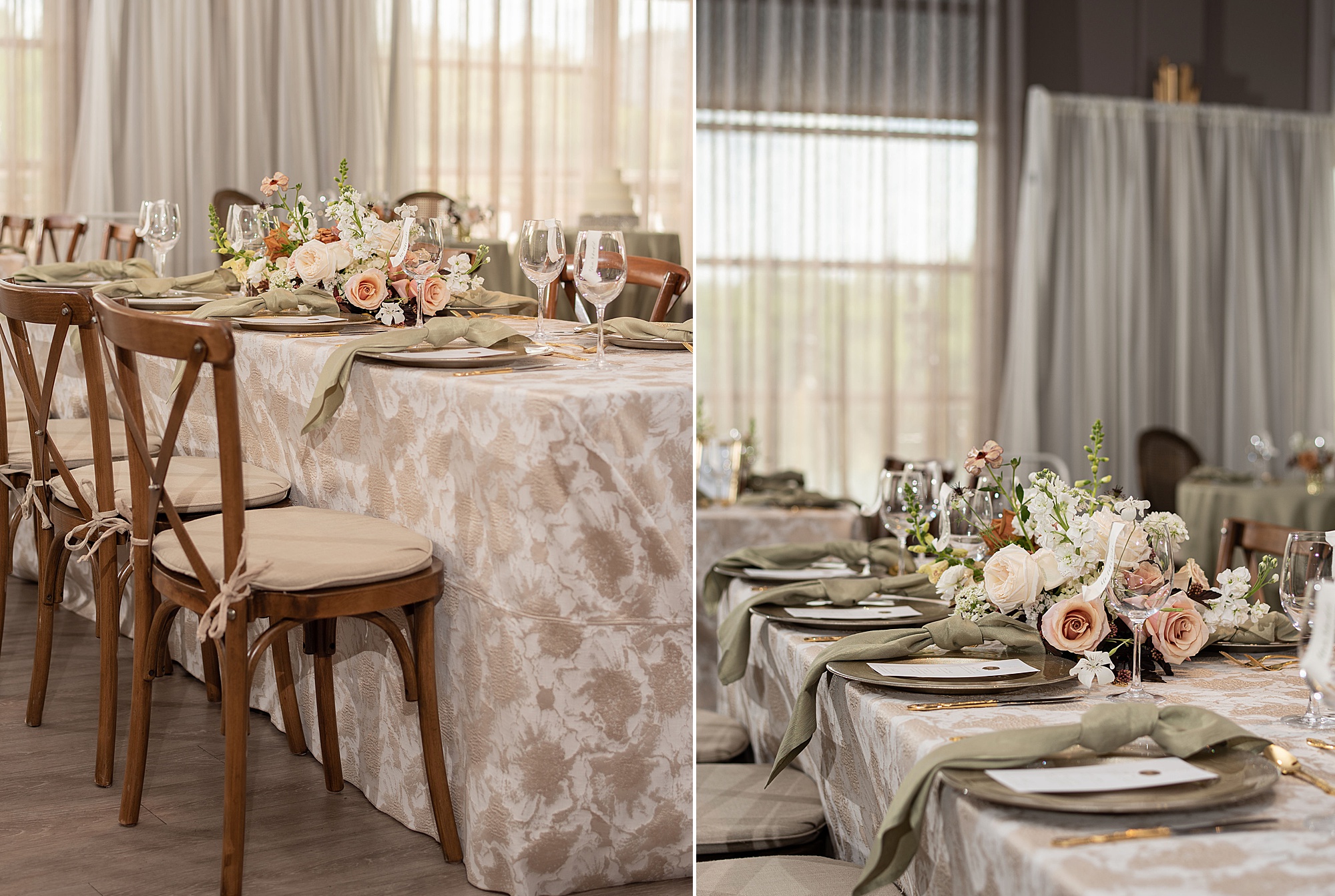 elegant Baltimore microwedding reception with florals along table