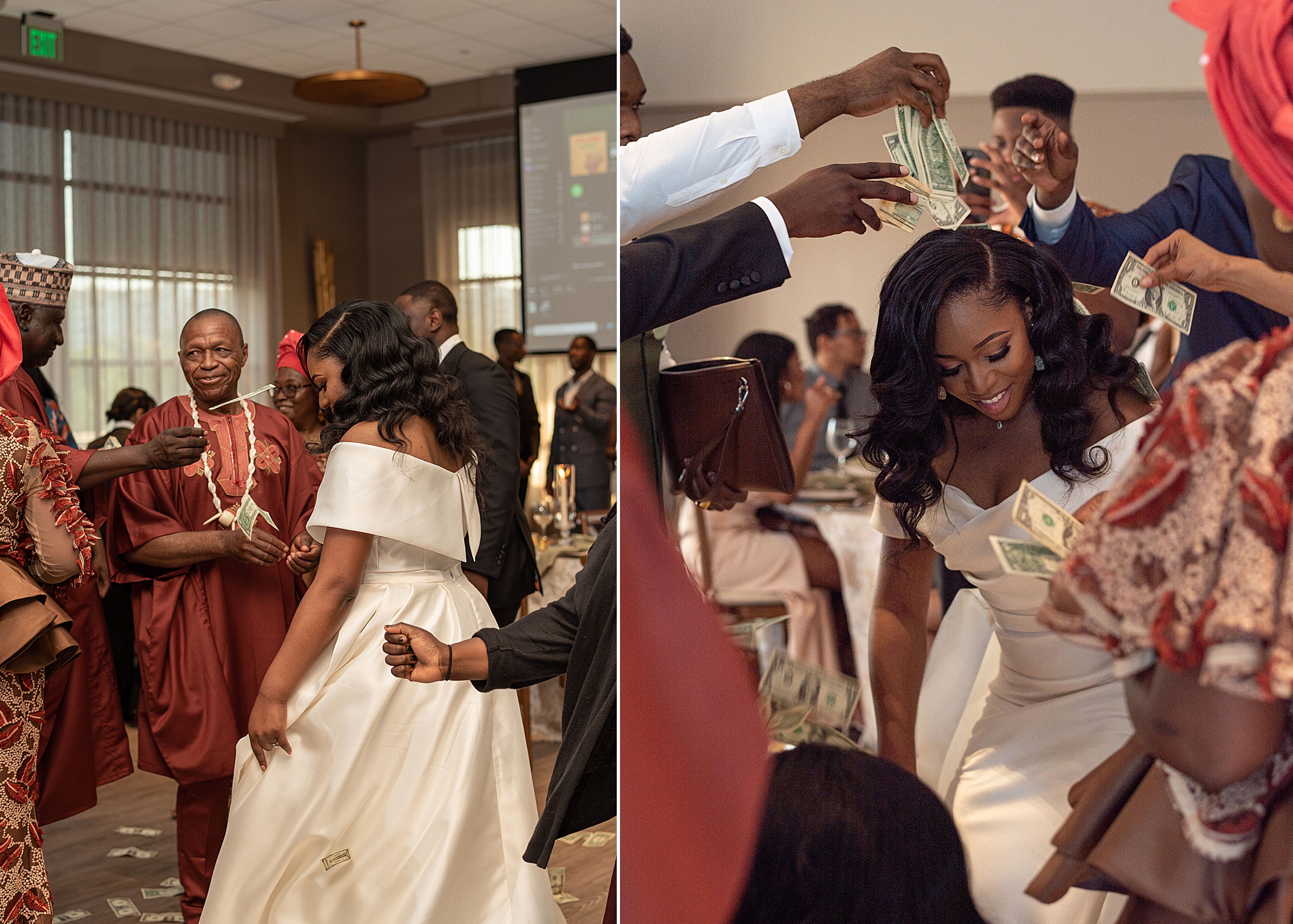 bride and groom dance with guests during elegant Baltimore microwedding reception