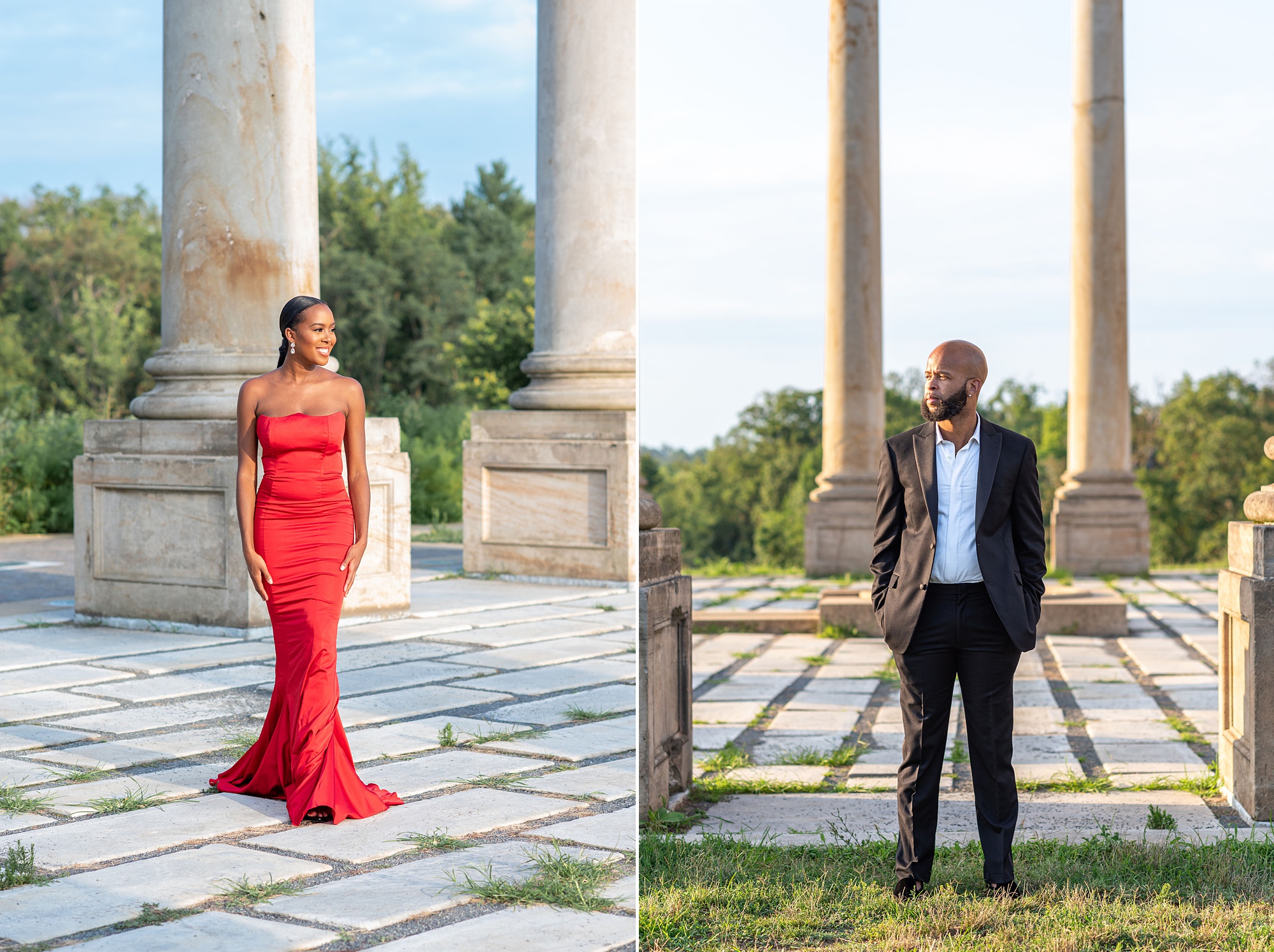 bride and groom pose in Washington DC during engagement session 