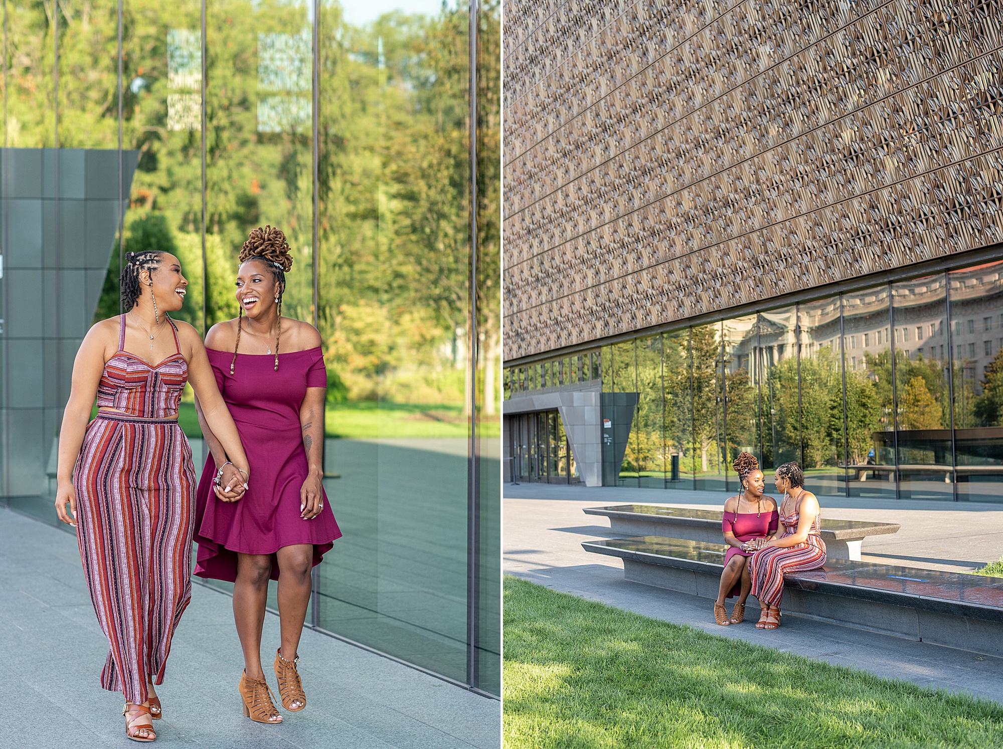 wedding portraits for two brides in Washington DC by National Museum of African American History and Culture