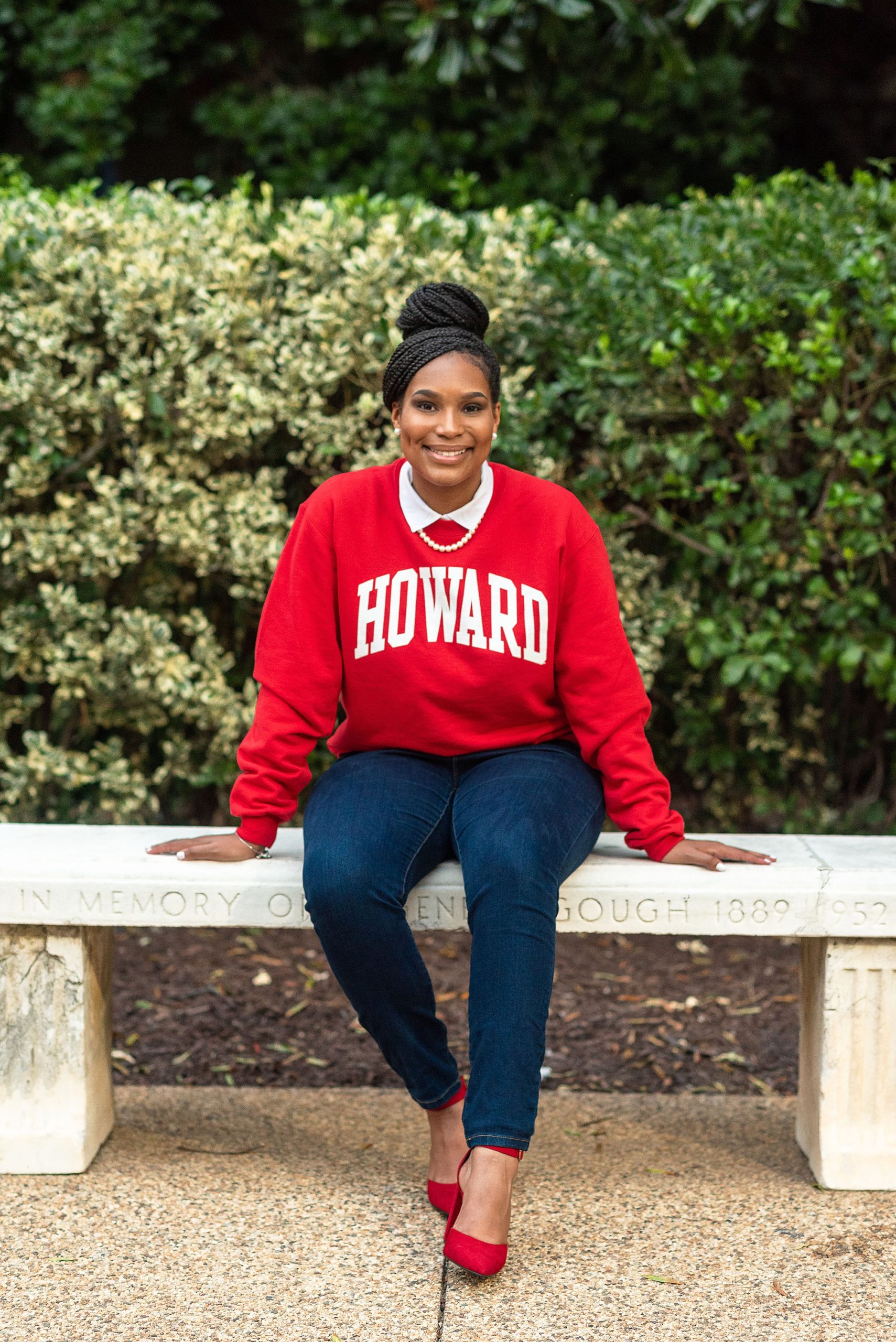 freshman sits on bench at Howard University