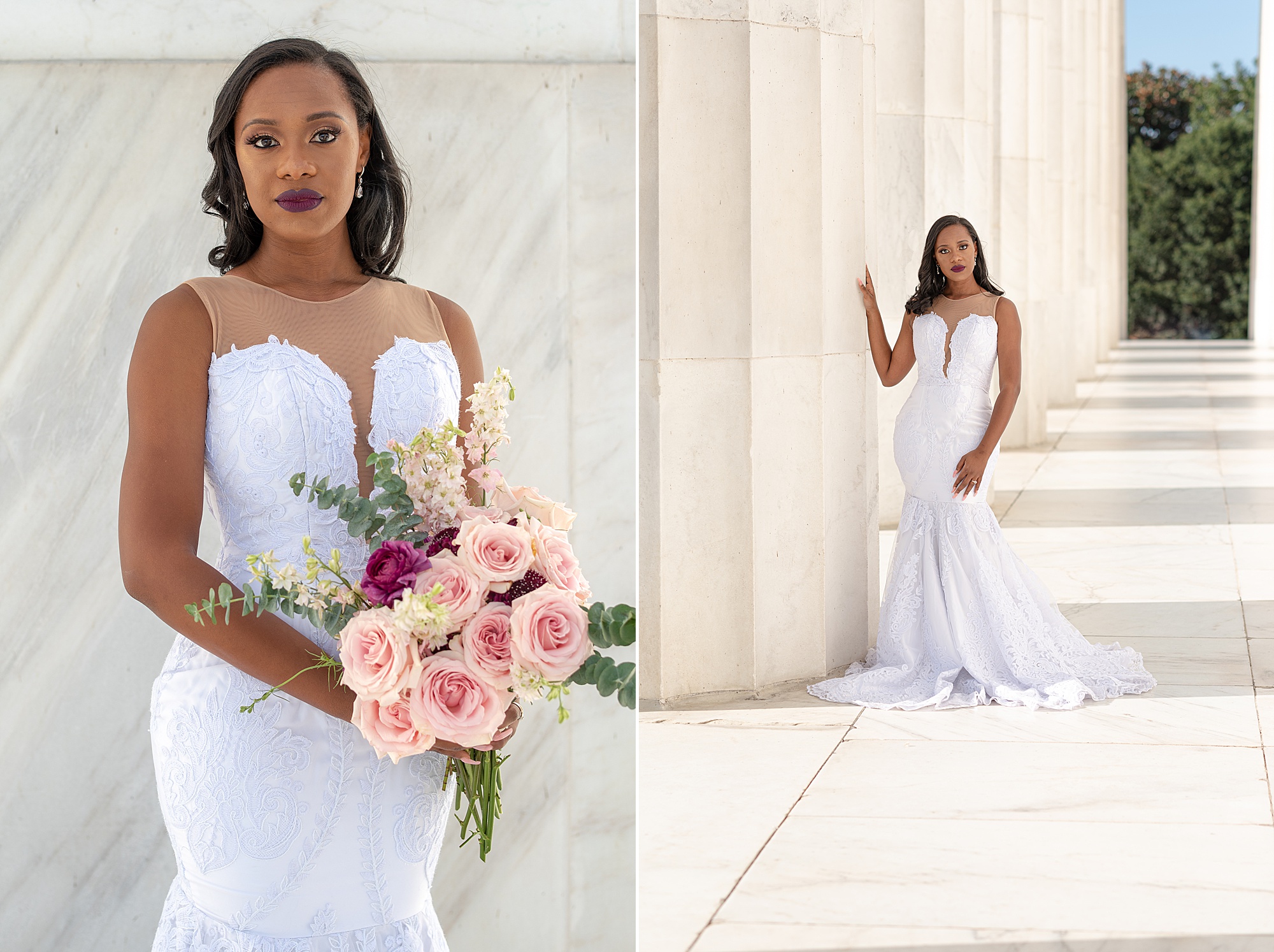 DC bridal portraits in the Lincoln Memorial