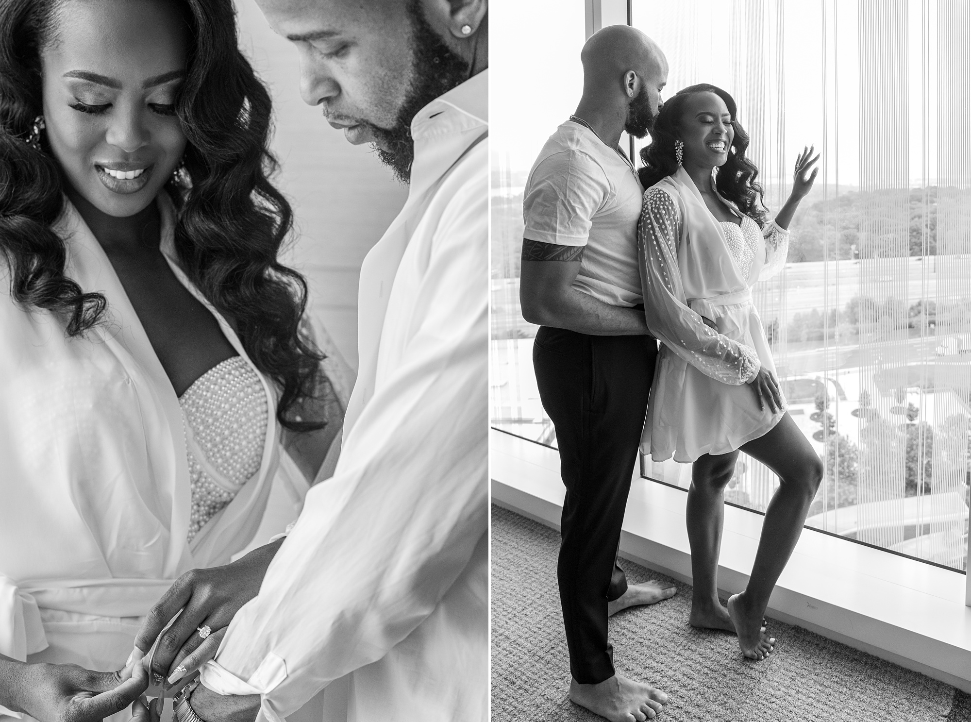 bride and groom prepare for DC wedding day together 