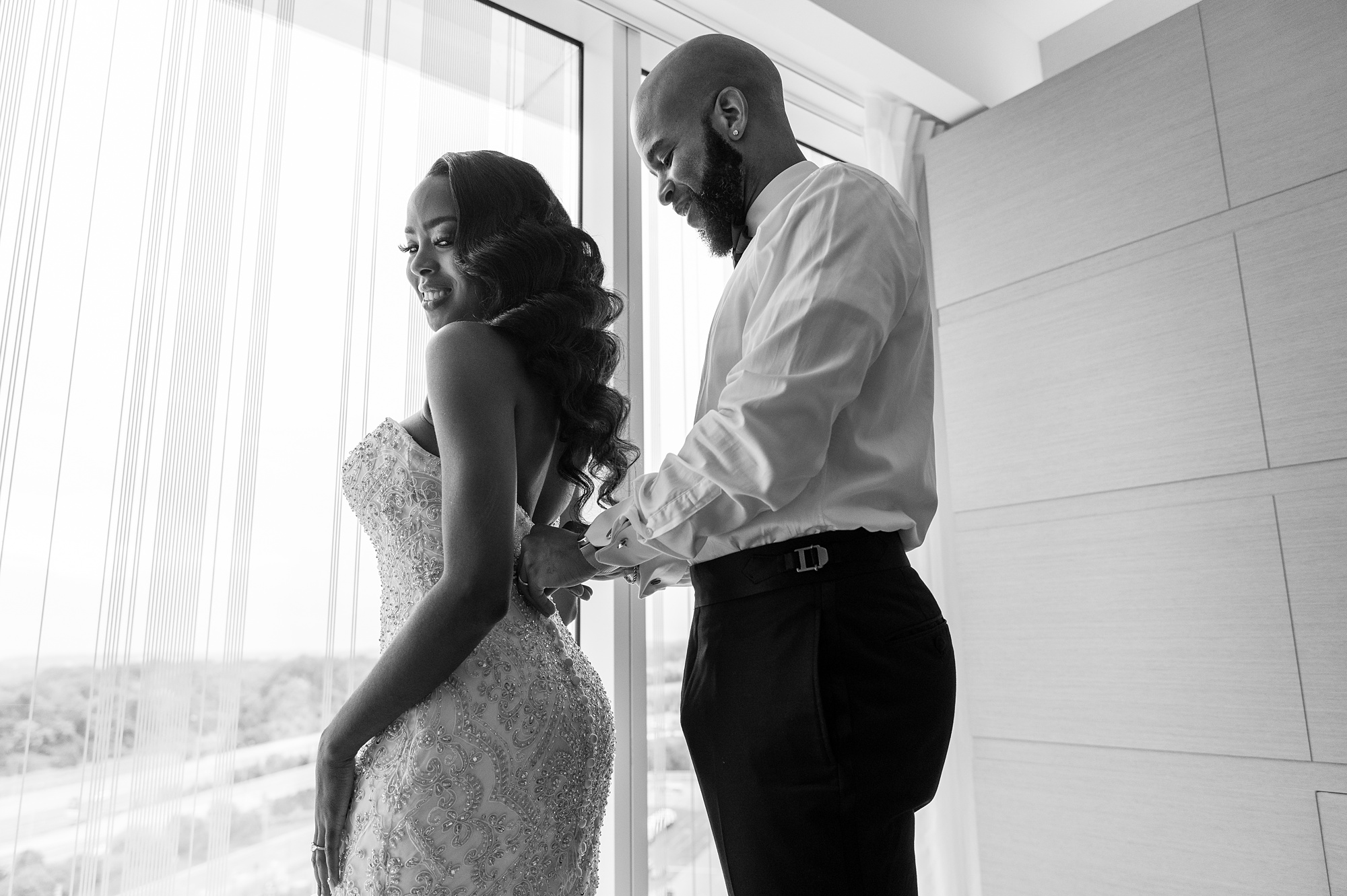 bride and groom prepare for wedding day in Washington DC