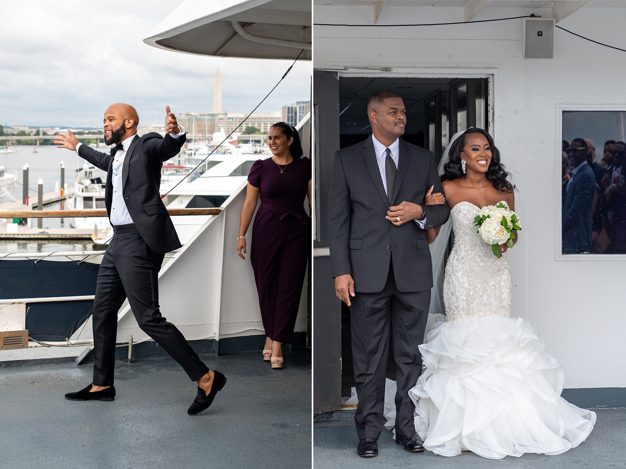 bride enters wedding ceremony on boat in DC