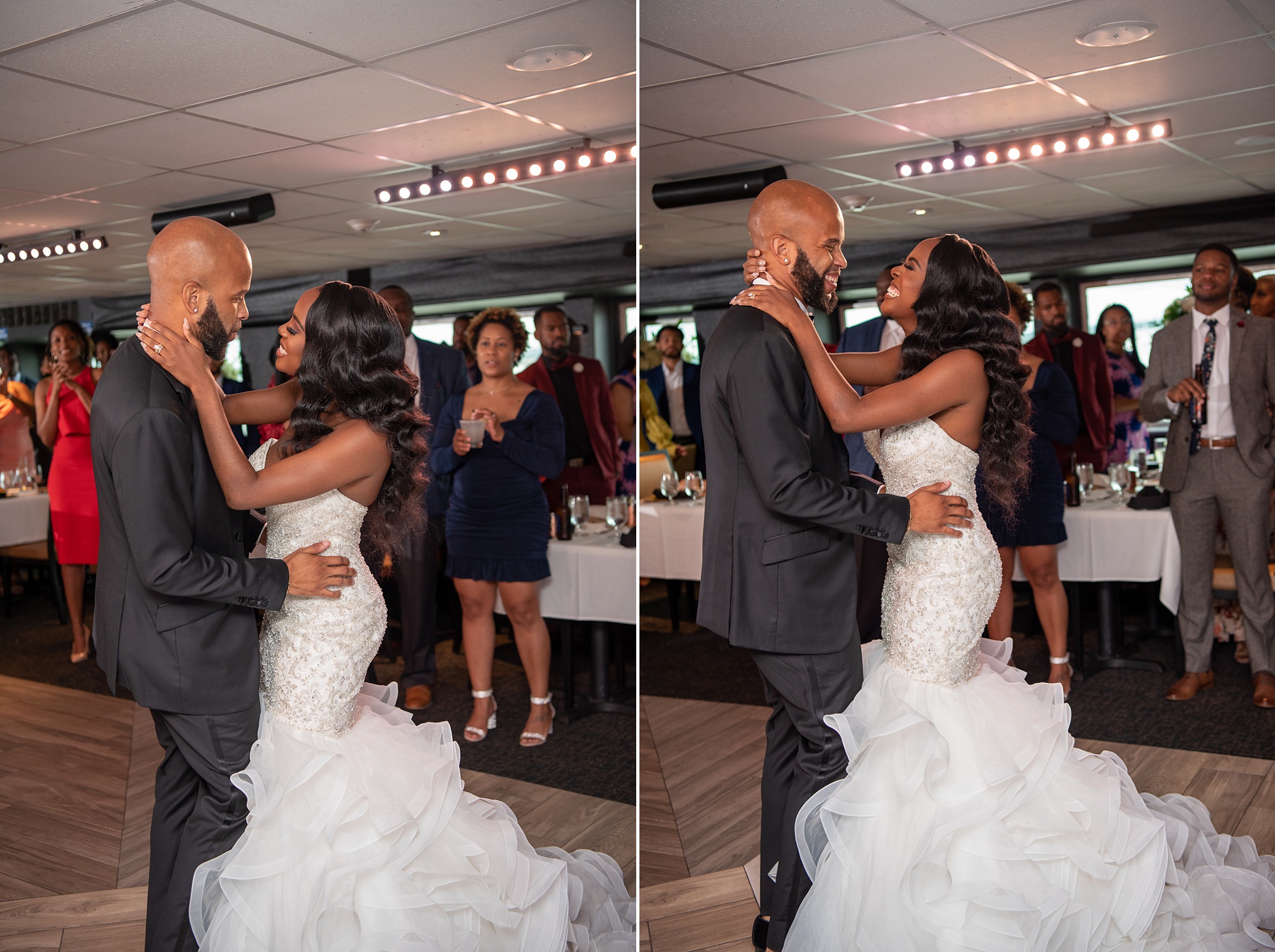 bride and groom dance together during The Spirit of Washington wedding reception 