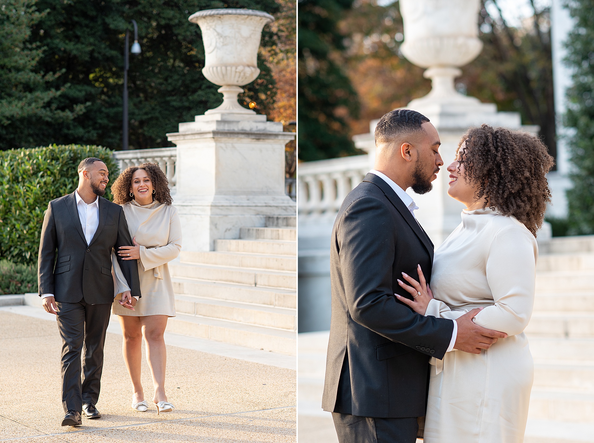 bride and groom hug during DC engagement session