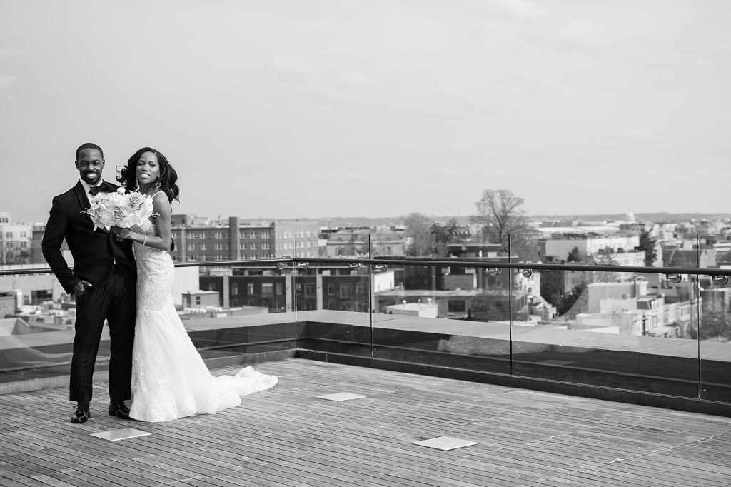 bride and groom on rooftop for LINE Hotel DC wedding