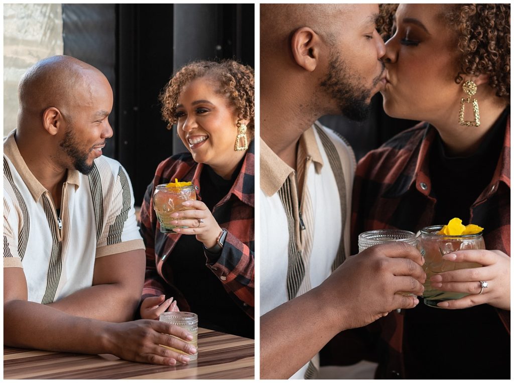 couple toasting and kissing at Mi Vida restaurant