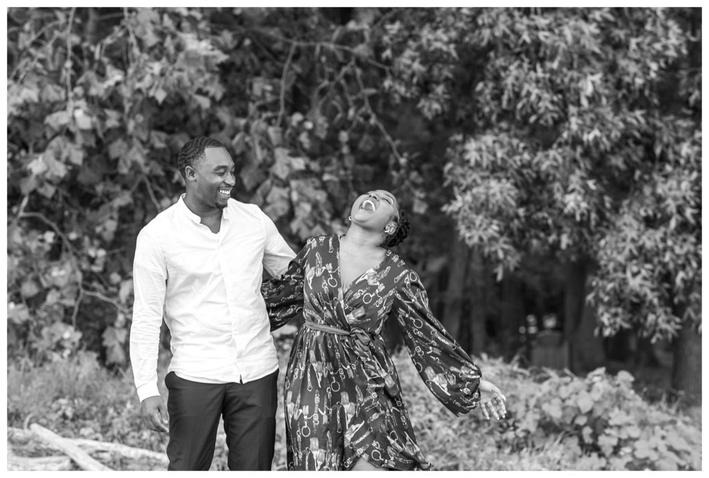 couple laughing together during Virginia engagement session