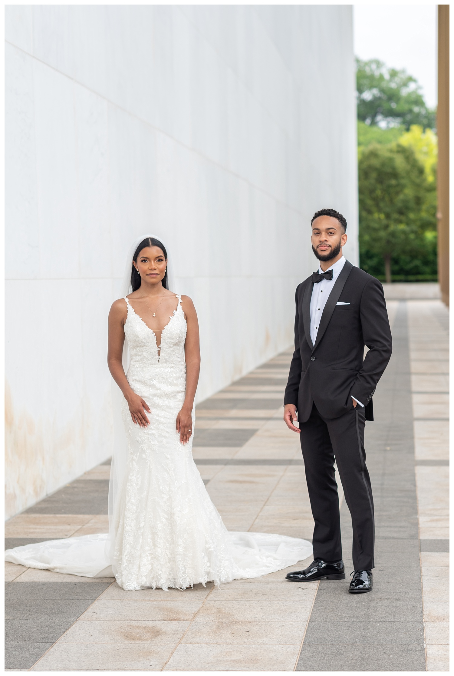 bride and groom posing separately at summer wedding in D.C.