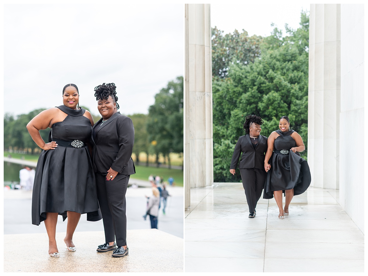 couple walking together at Lincoln Memorial engagement session