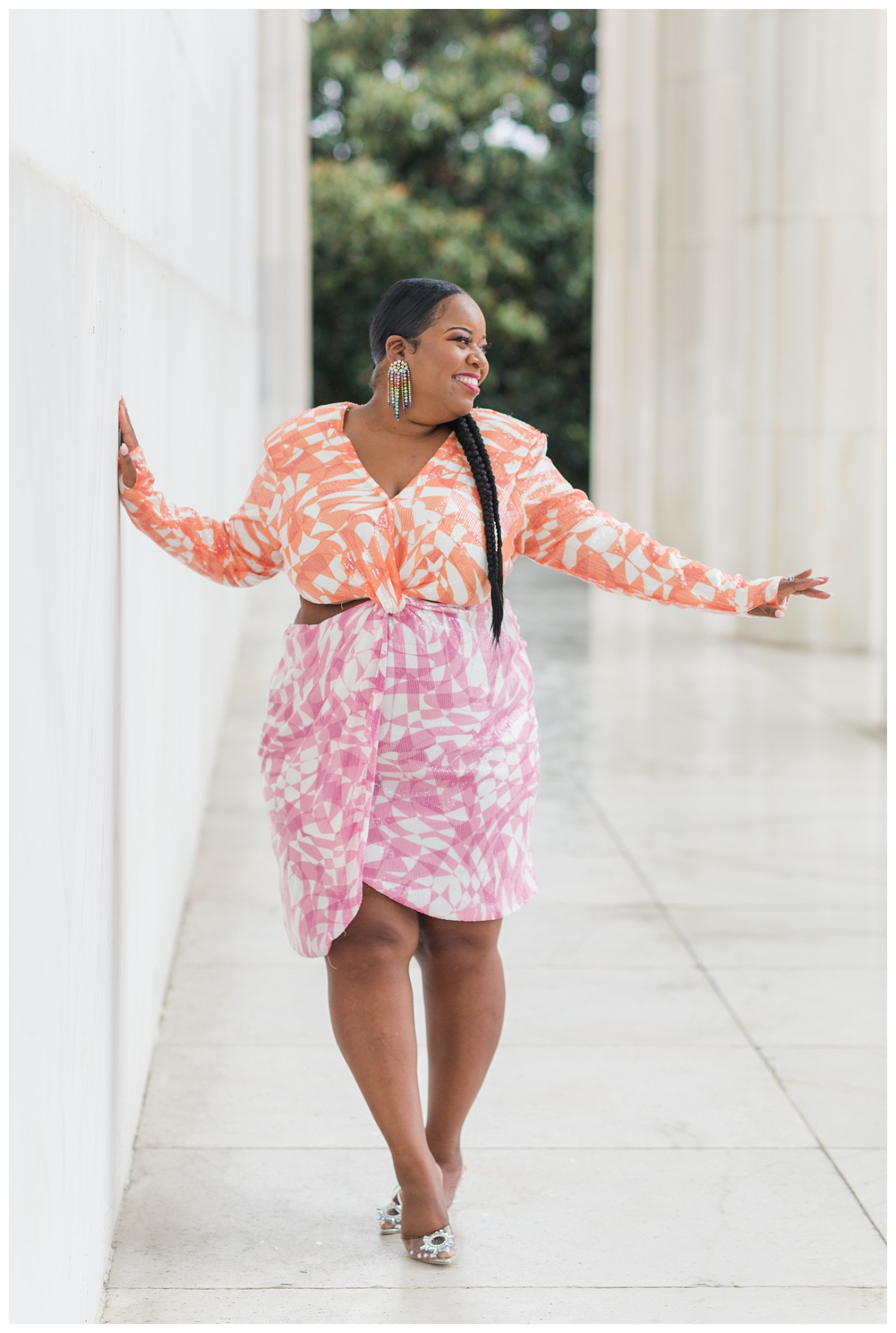 female posing separately at Lincoln Memorial engagement session
