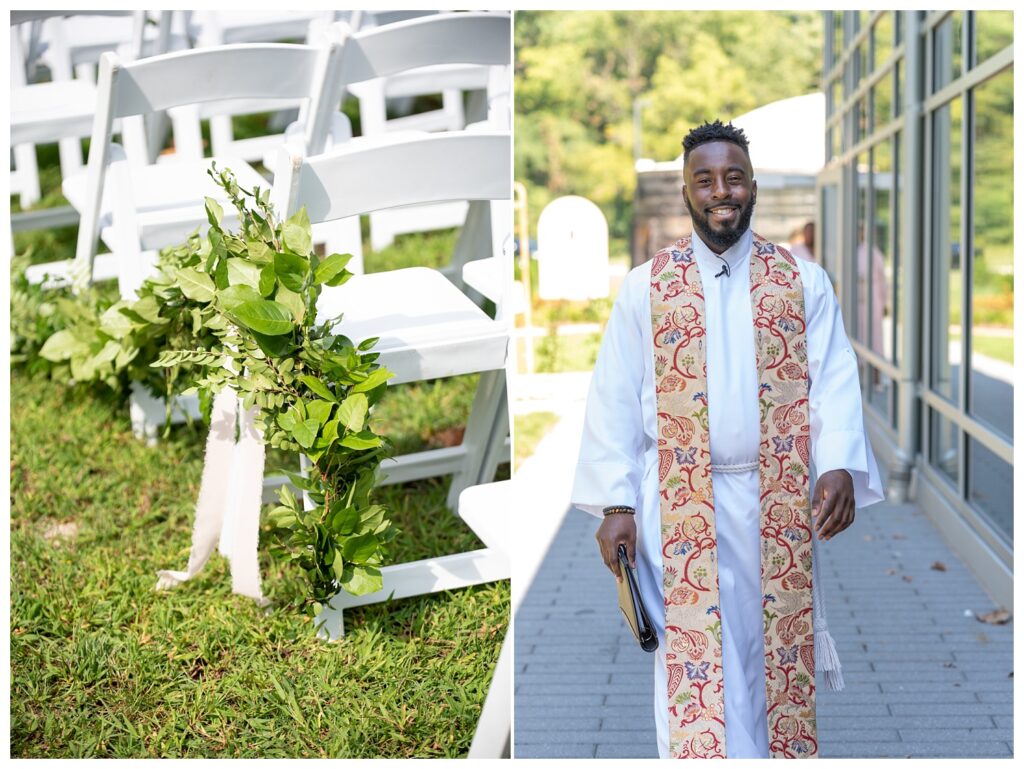 pastor walking down the aisle at brunch wedding in Virginia