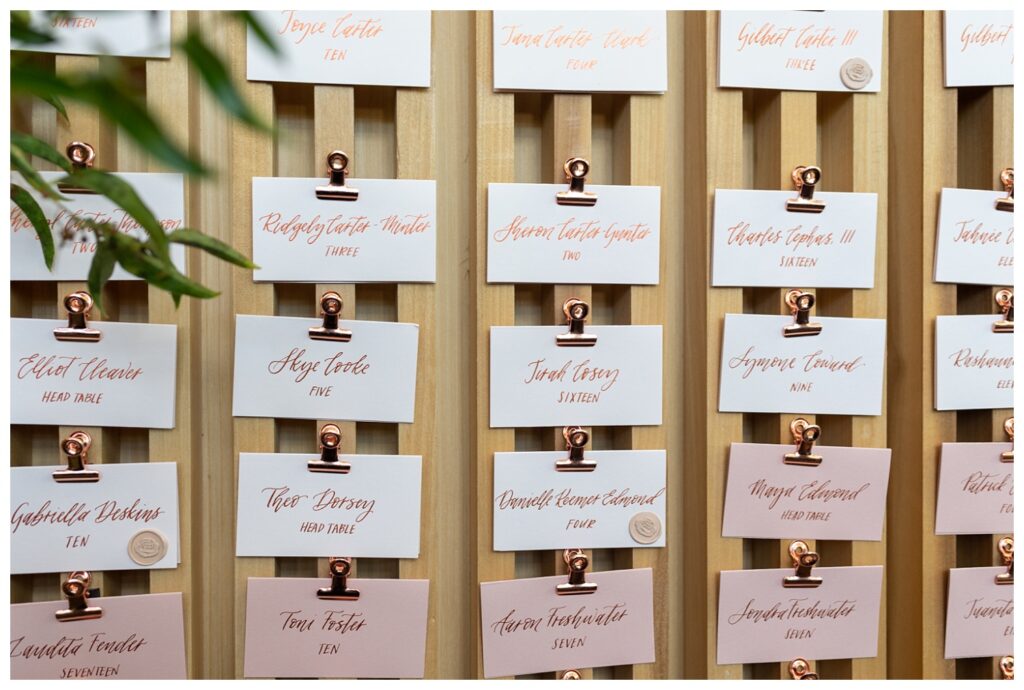 seating chart at brunch wedding at The River View at Occoquan